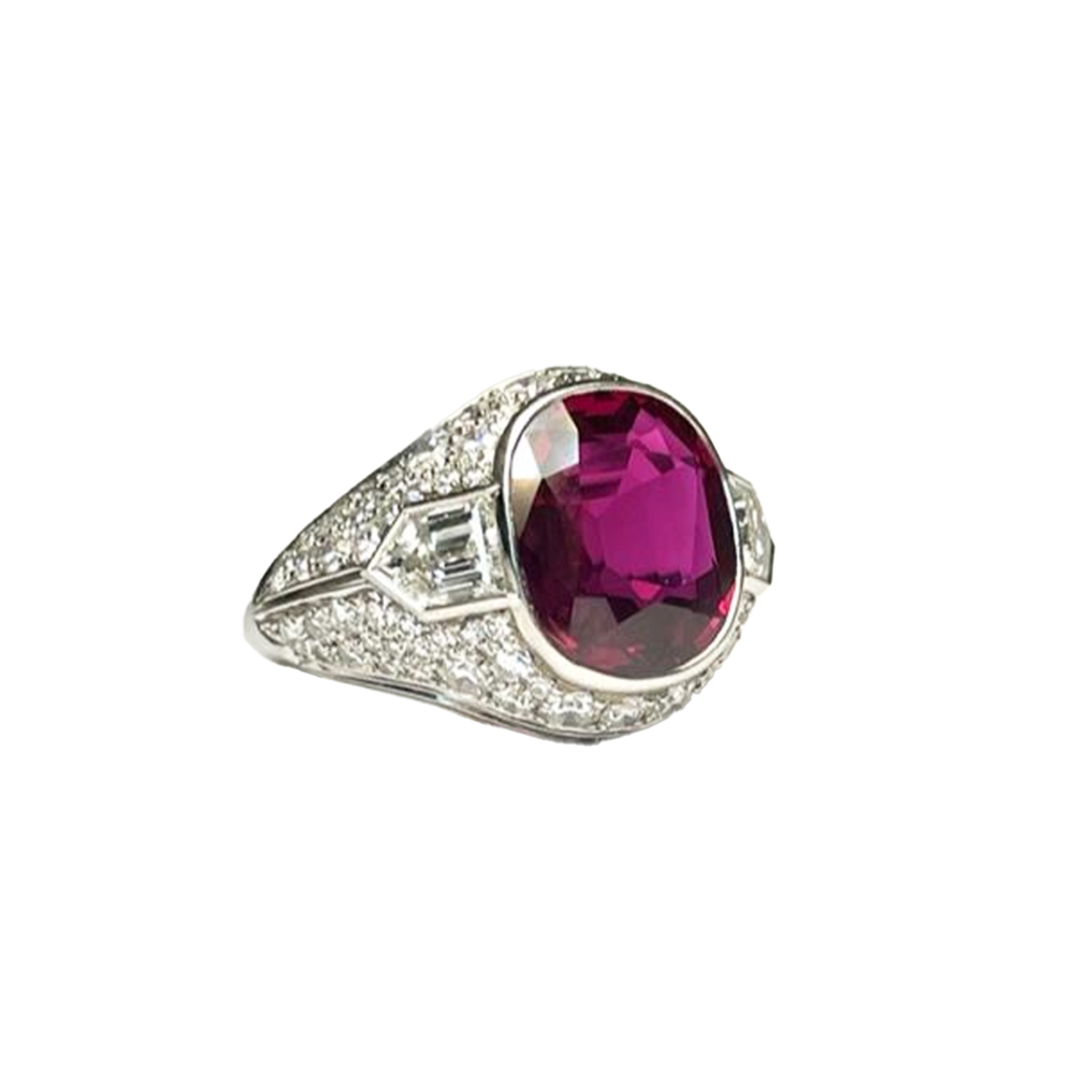 Art Deco Platinum Ruby & Diamond Ring front side view