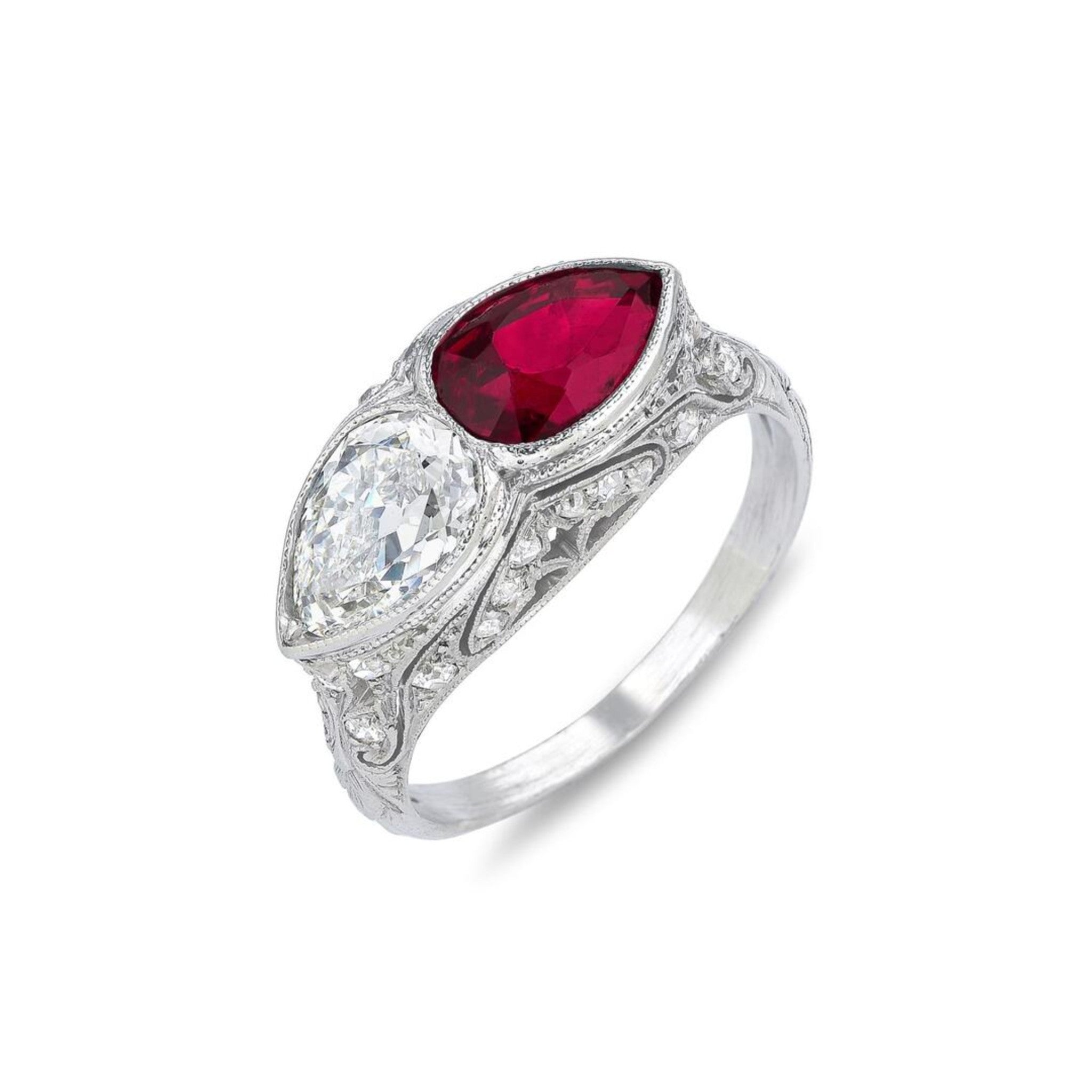 Edwardian Platinum Burma Ruby & Diamond Ring