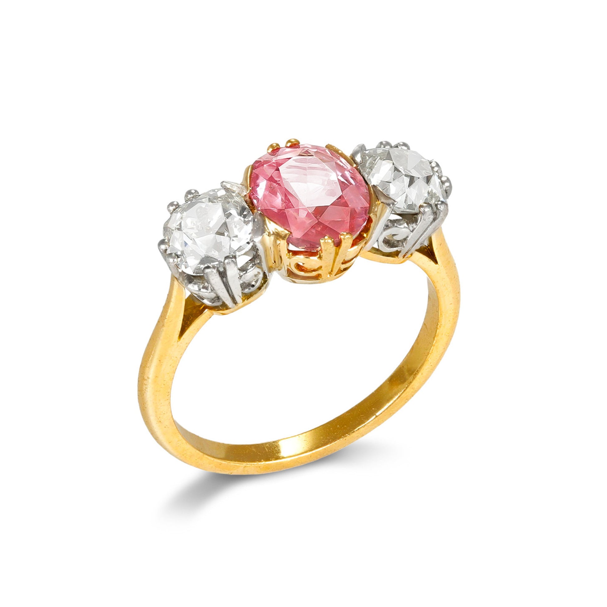 Edwardian Platinum & 18KT Yellow Gold Sapphire & Diamond Ring profile