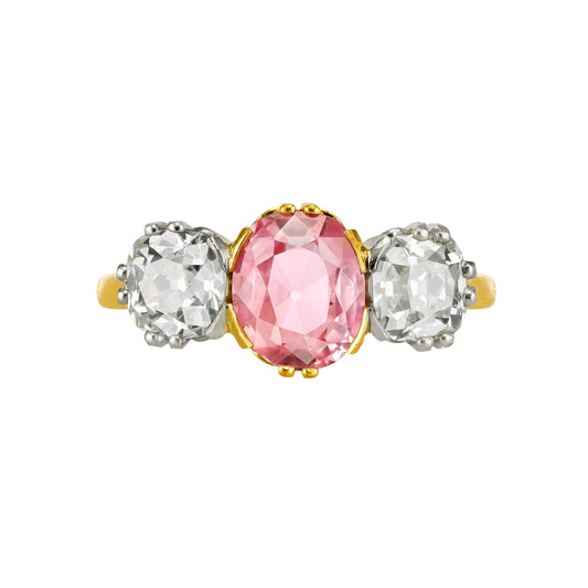 Edwardian Platinum & 18KT Yellow Gold Sapphire & Diamond Ring front