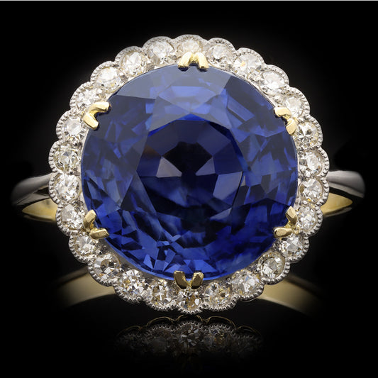 Edwardian Platinum & 18KT Yellow Gold Sapphire & Diamond Ring front