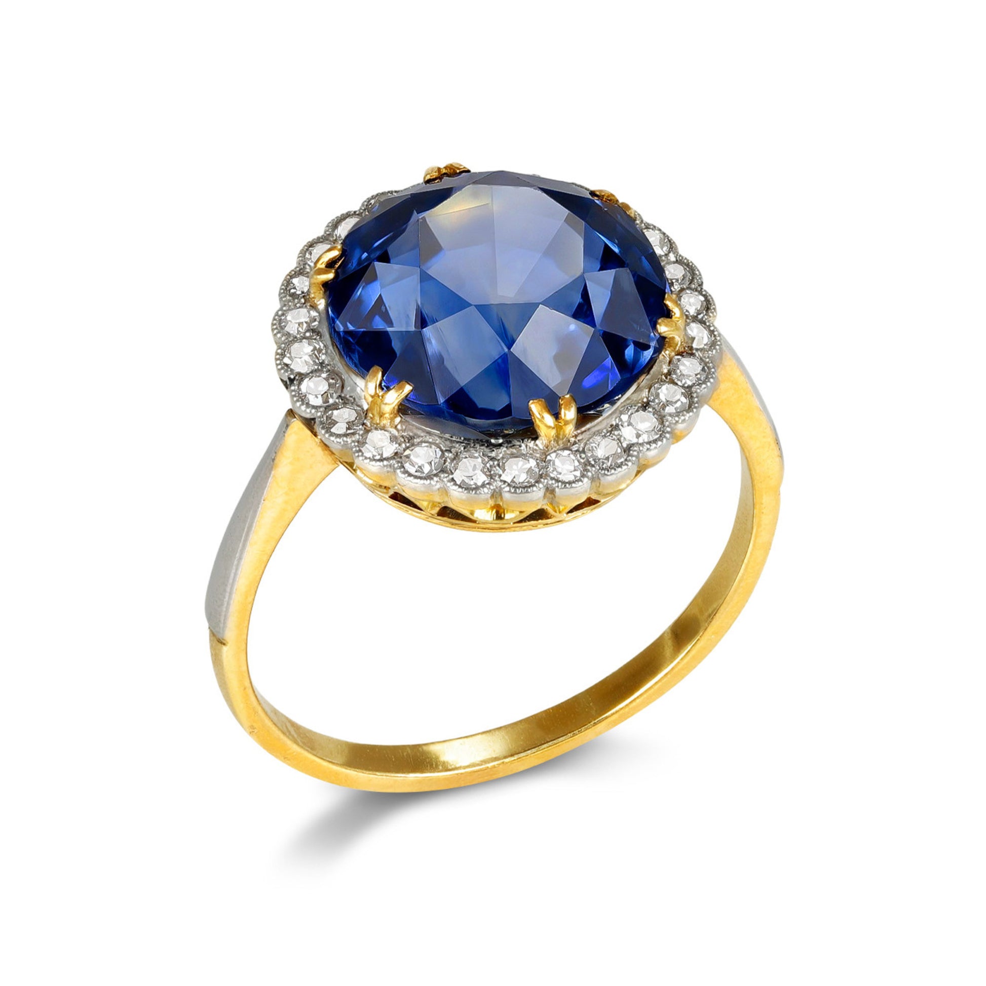 Edwardian Platinum & 18KT Yellow Gold Sapphire & Diamond Ring profile