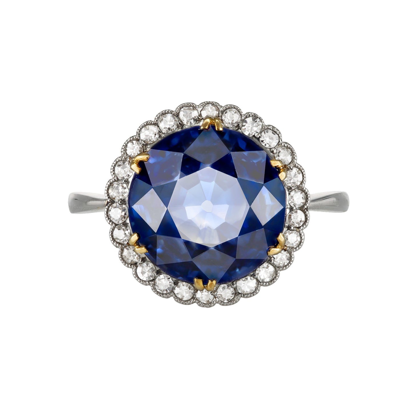 Edwardian Platinum & 18KT Yellow Gold Sapphire & Diamond Ring front