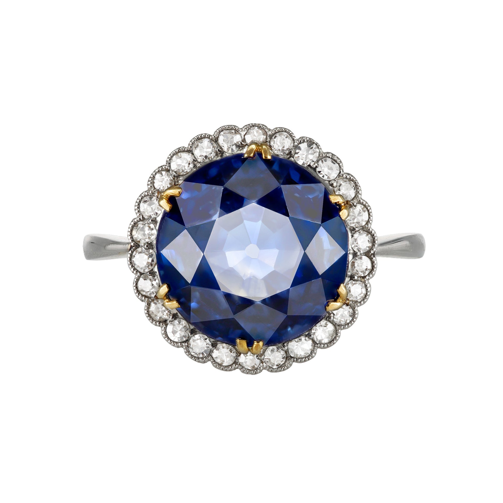 Edwardian Platinum & 18KT Yellow Gold Sapphire & Diamond Ring front