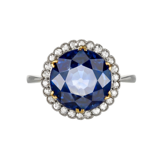Edwardian Platinum & 18KT Yellow Gold Sapphire & Diamond Ring front