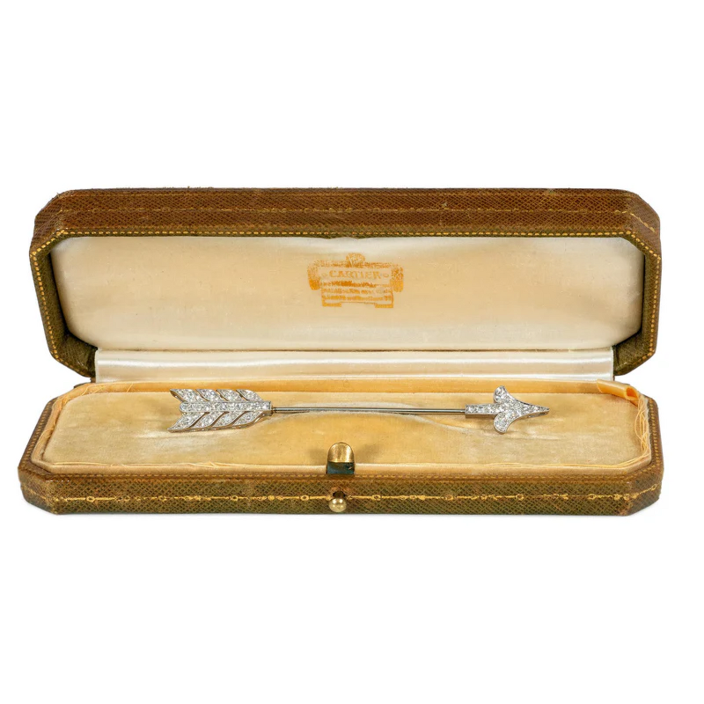 Cartier Art Deco Platinum & 18KT Yellow Gold Diamond Arrow Brooch in box