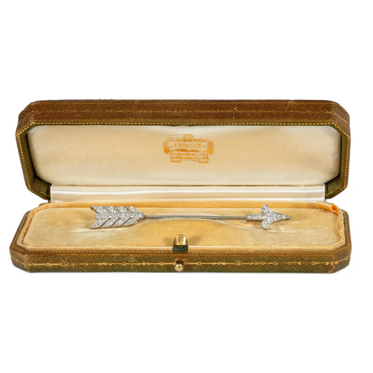 Cartier Art Deco Platinum & 18KT Yellow Gold Diamond Arrow Brooch in box