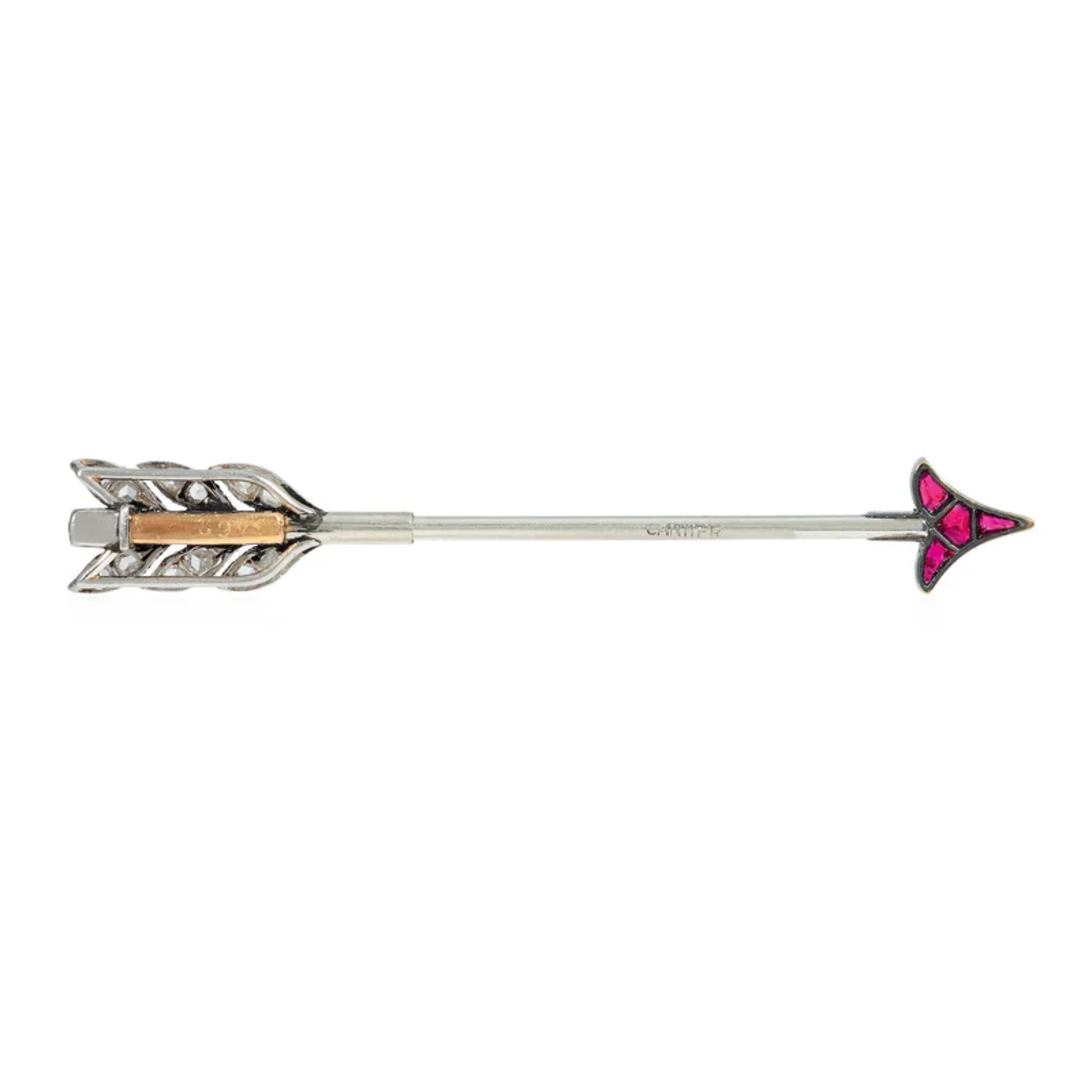 Cartier Paris Art Deco Platinum & 18KT Yellow Gold Ruby & Diamond Arrow Brooch back