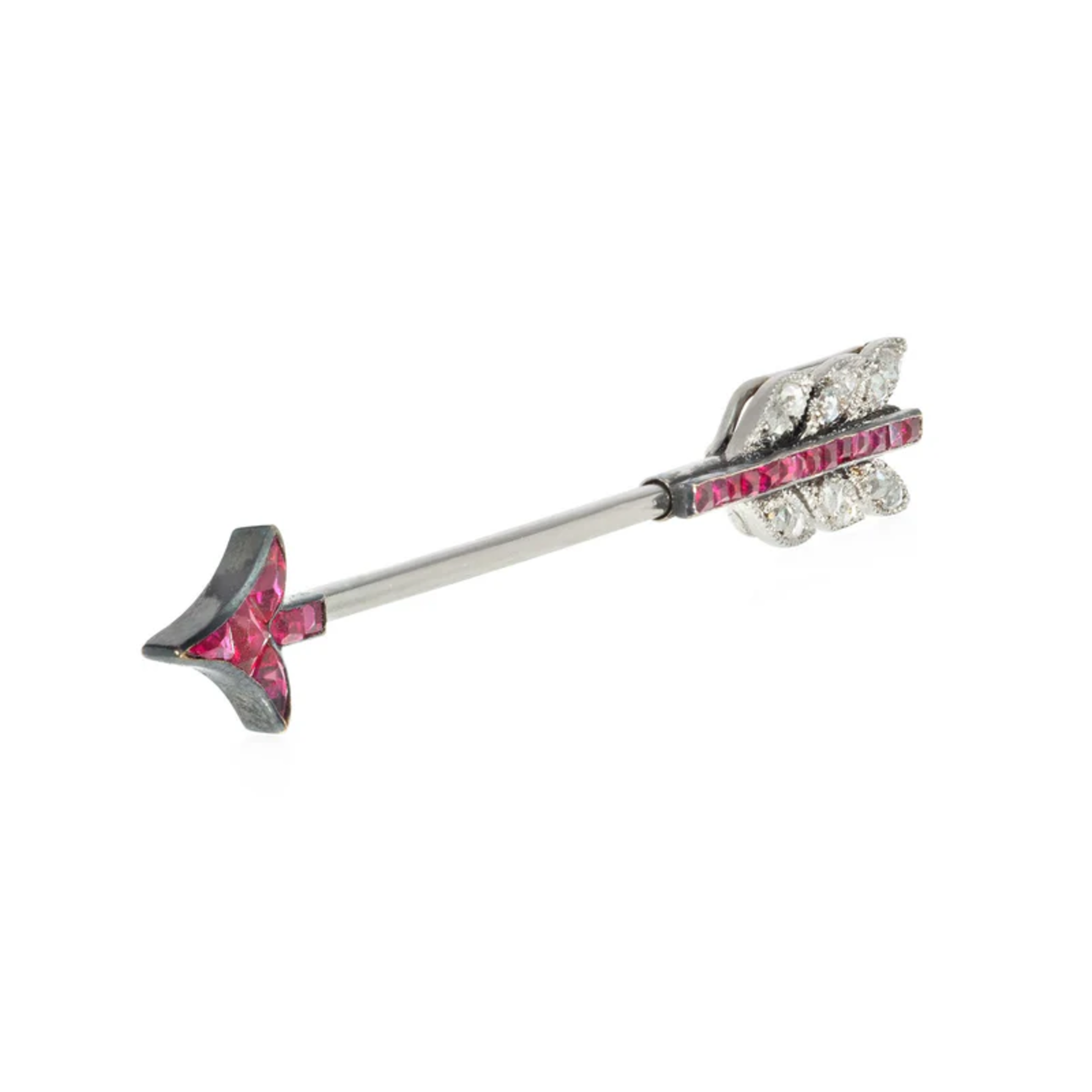 Cartier Paris Art Deco Platinum & 18KT Yellow Gold Ruby & Diamond Arrow Brooch front