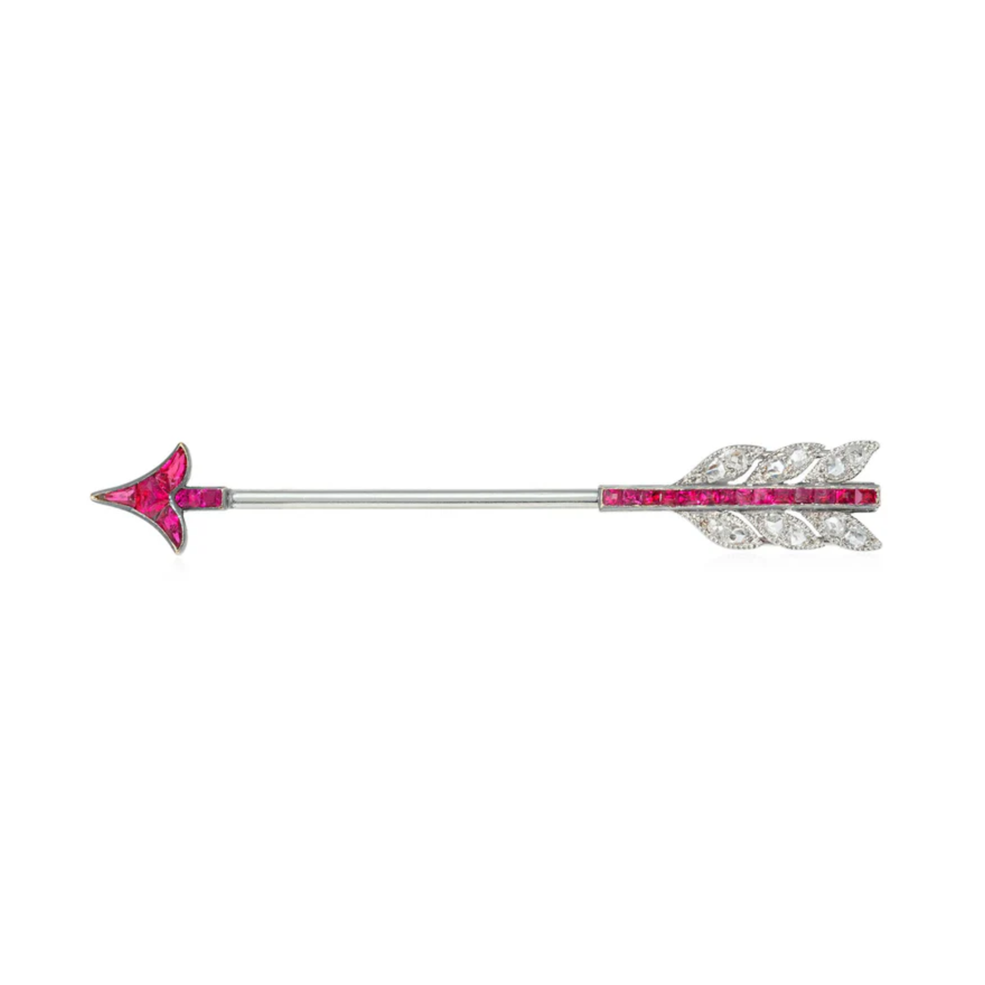 Cartier Paris Art Deco Platinum & 18KT Yellow Gold Ruby & Diamond Arrow Brooch front
