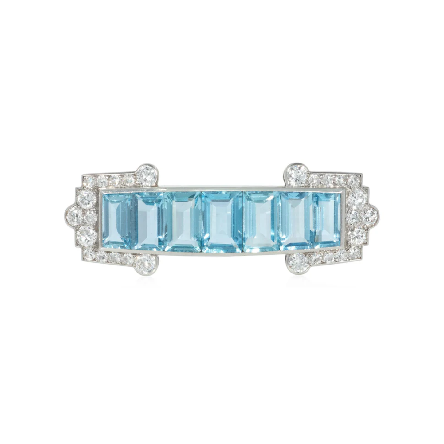 Cartier London Art Deco Platinum Aquamarine & Diamond Brooch front