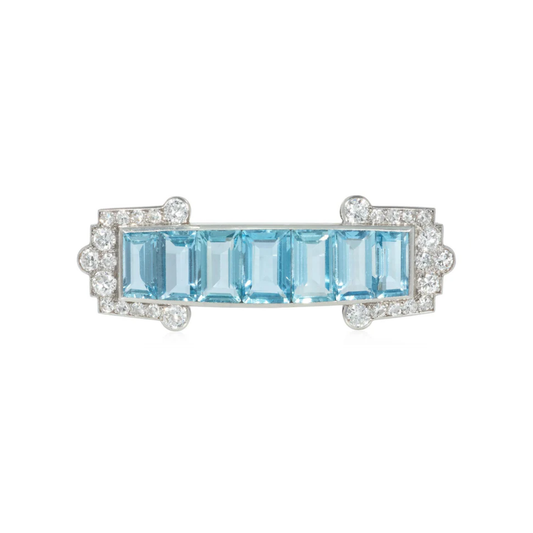 Cartier London Art Deco Platinum Aquamarine & Diamond Brooch front
