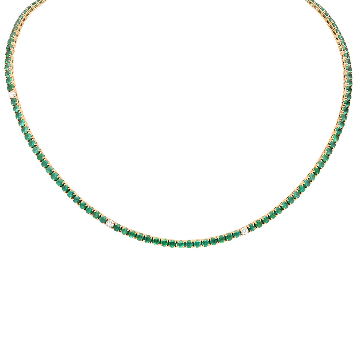 Contemporary 18KT Yellow Gold Emerald & Diamond Necklace front