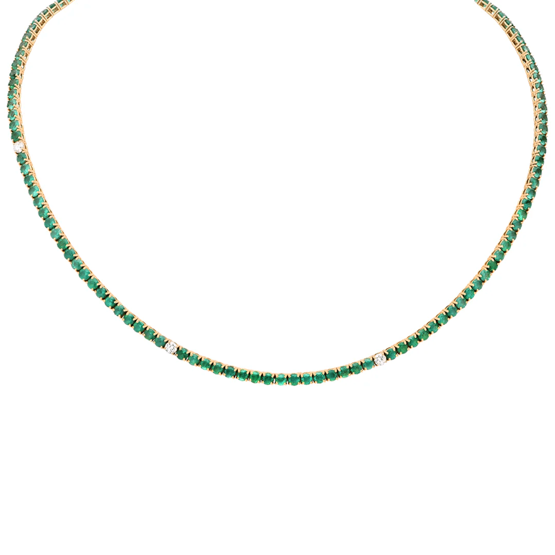 Contemporary 18KT Yellow Gold Emerald & Diamond Necklace front
