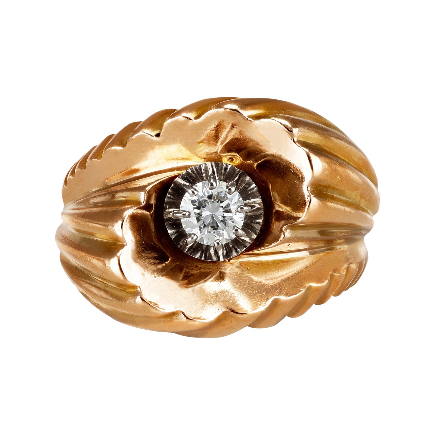 1940s 18KT Rose Gold Diamond Ring front