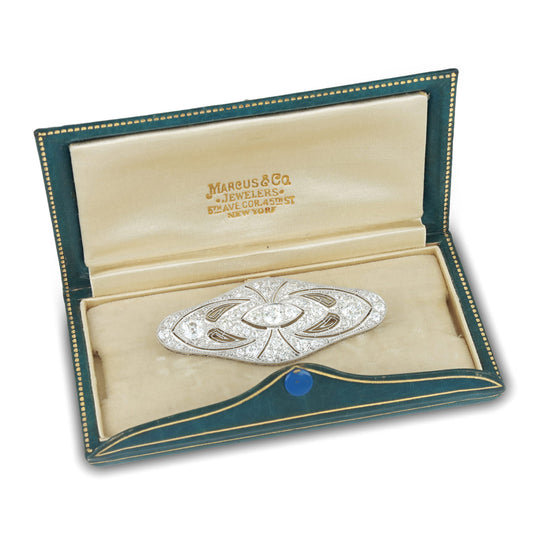Marcus & Co. American Edwardian Platinum Diamond Brooch in box
