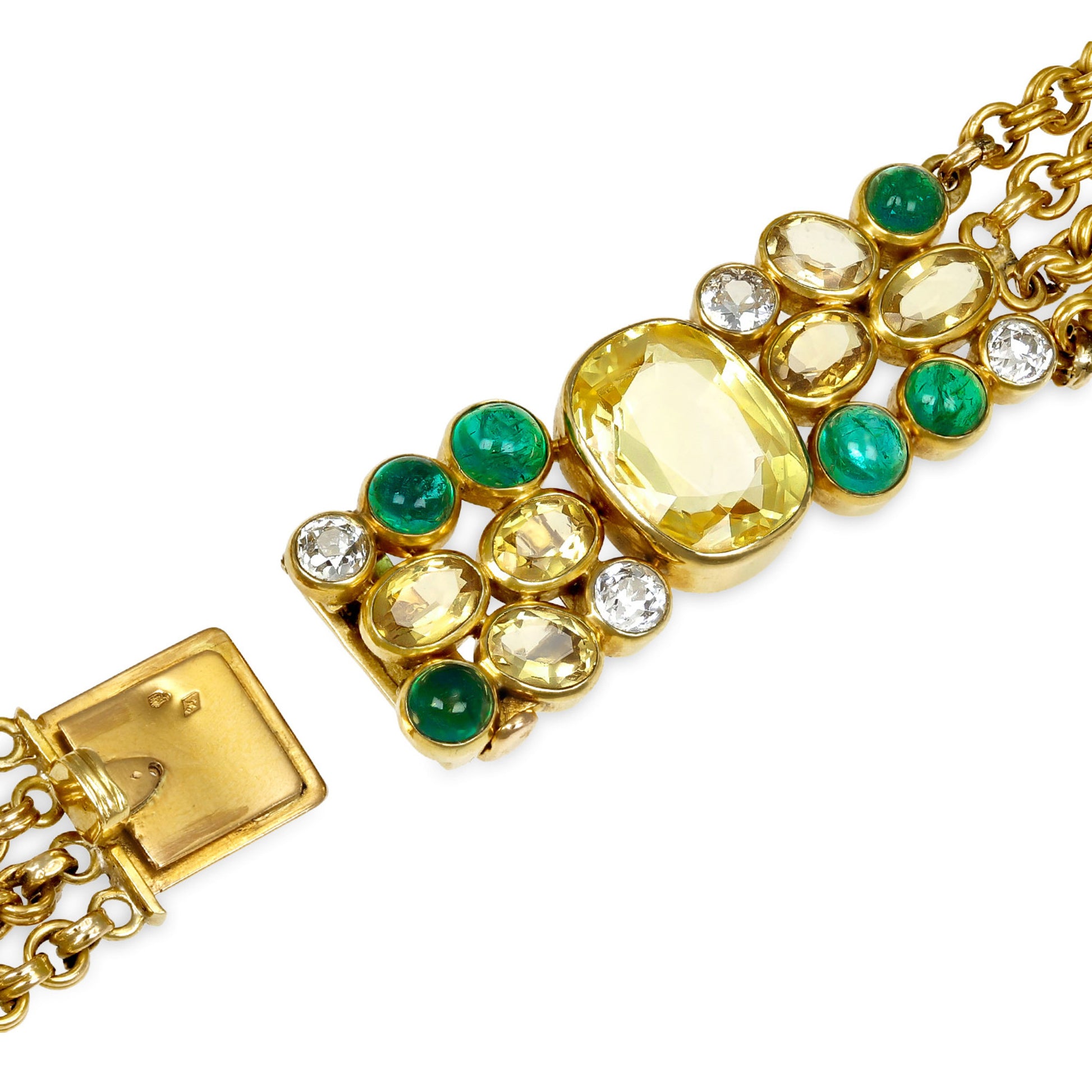 Suzanne Belperron French 1950s 18KT Yellow Gold Sapphire, Citrine, Diamond & Emerald Necklace clasp