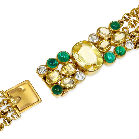 Suzanne Belperron French 1950s 18KT Yellow Gold Sapphire, Citrine, Diamond & Emerald Necklace clasp