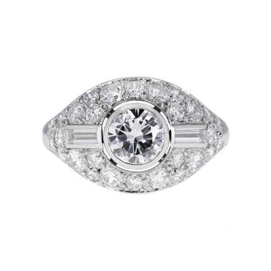 Boucheron Paris 1950s Platinum Diamond Ring front