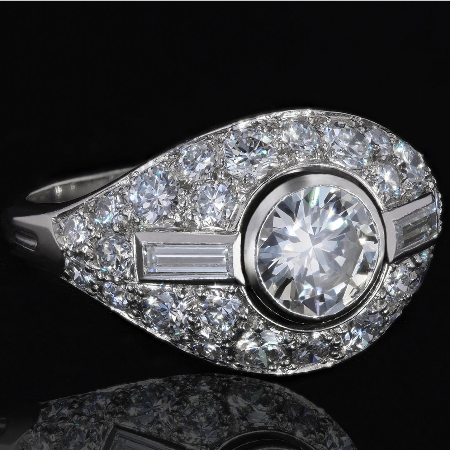 Boucheron Paris 1950s Platinum Diamond Ring front