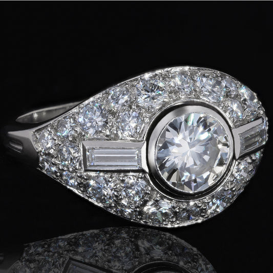 Boucheron Paris 1950s Platinum Diamond Ring front
