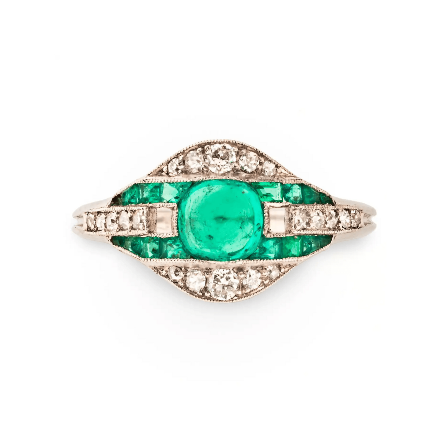 Art Deco Platinum Emerald & Diamond Ring front