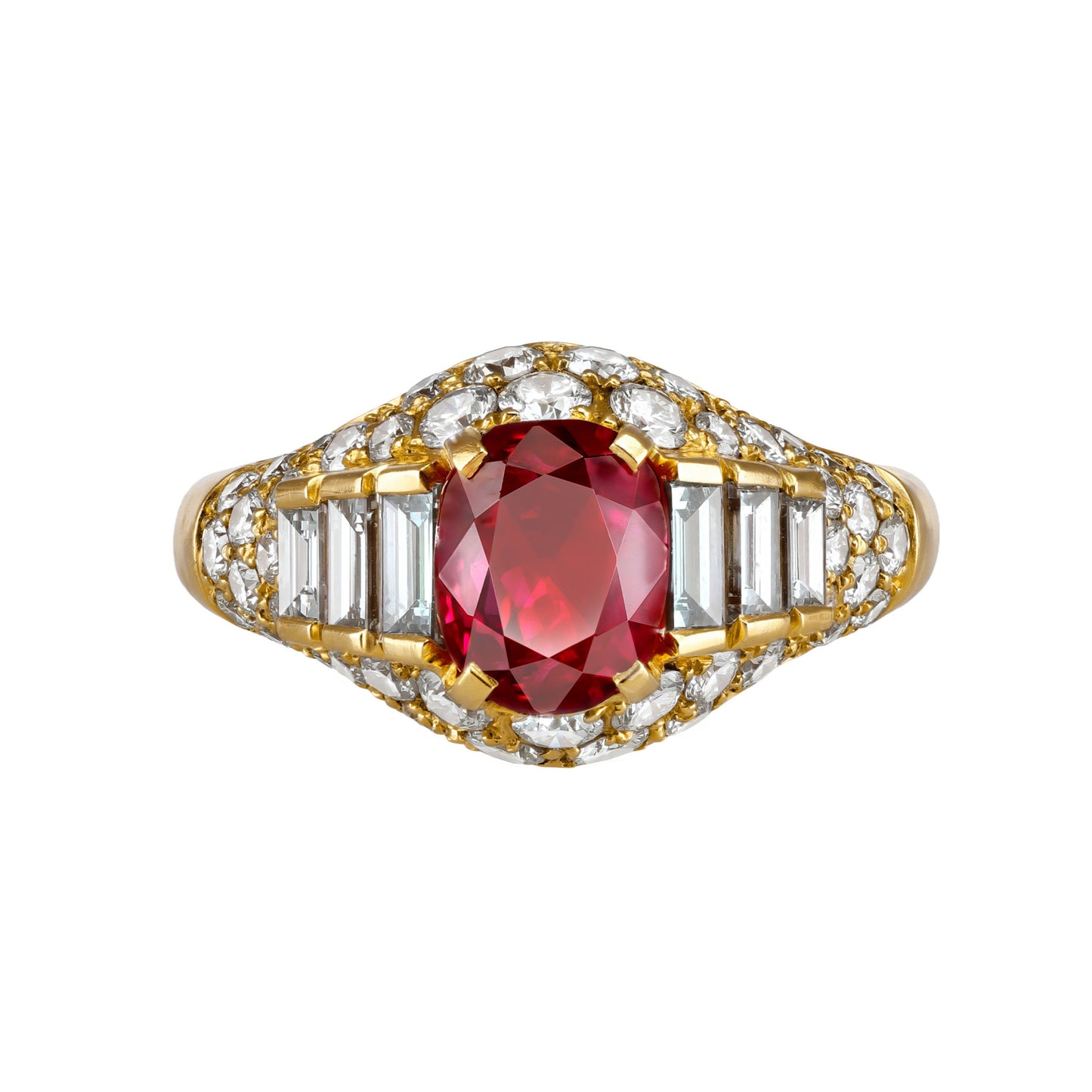 Bulgari Italian 1980s 18KT Yellow Gold Ruby & Diamond Ring front