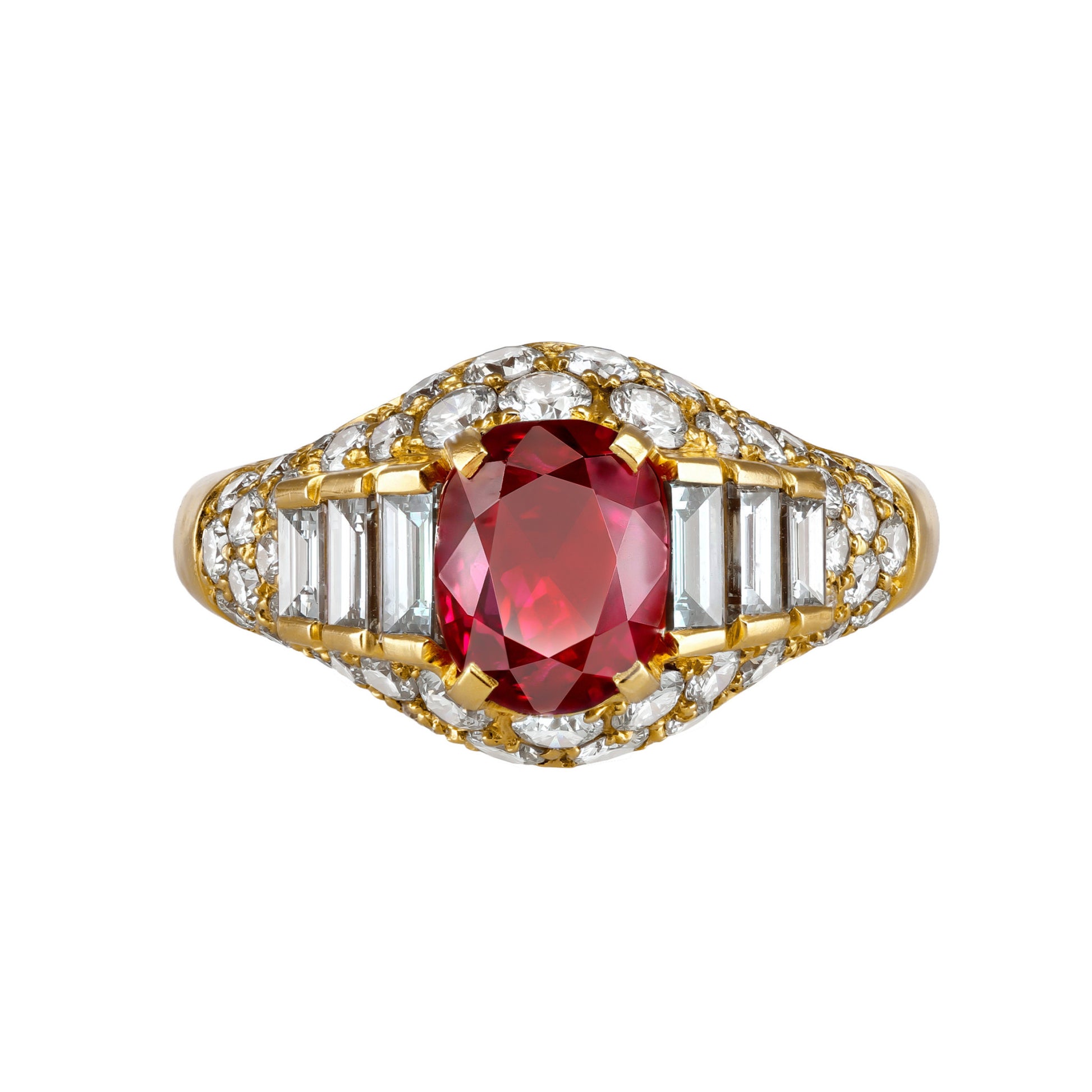 Bulgari Italian 1980s 18KT Yellow Gold Ruby & Diamond Ring front