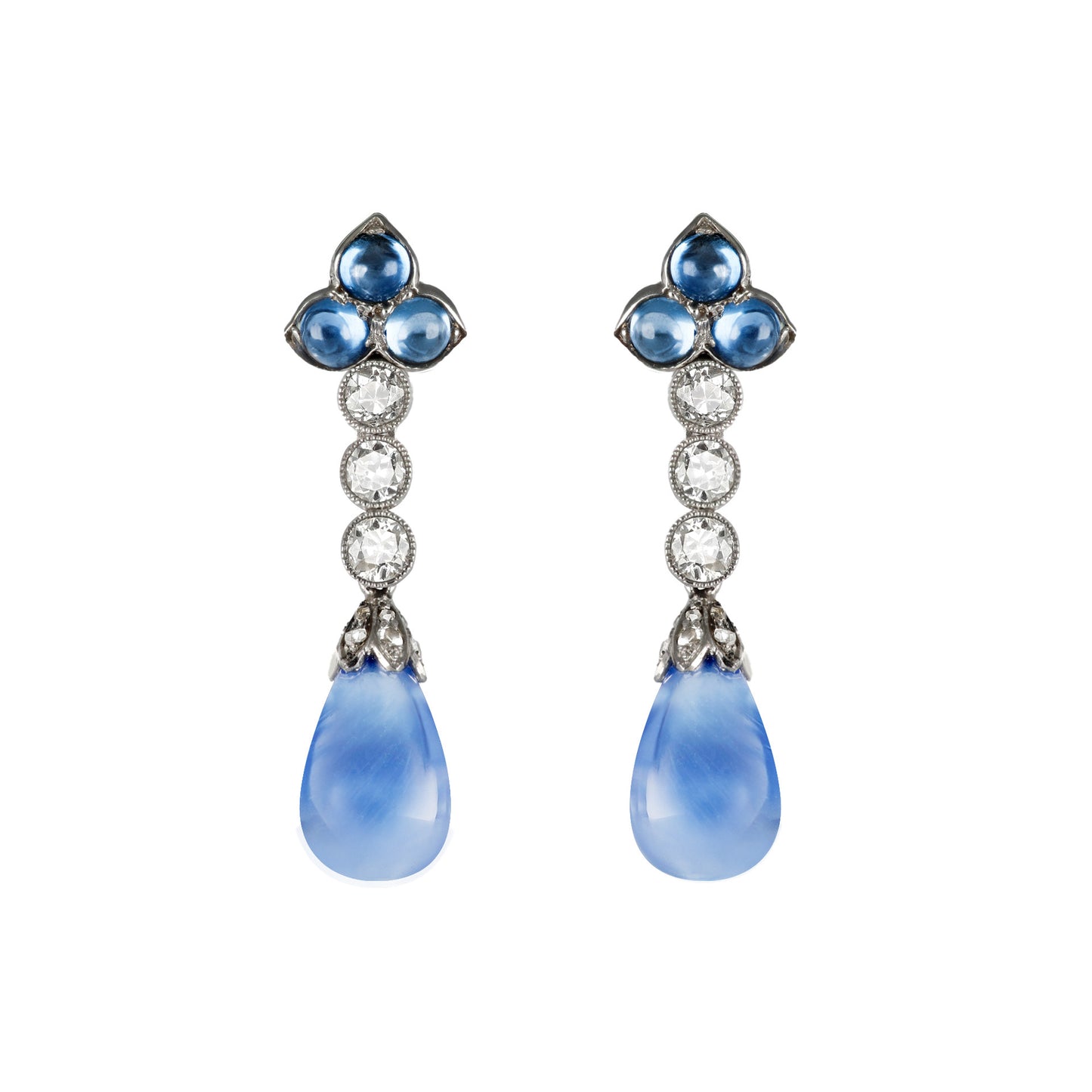 Edwardian Platinum Sapphire & Diamond Earrings front