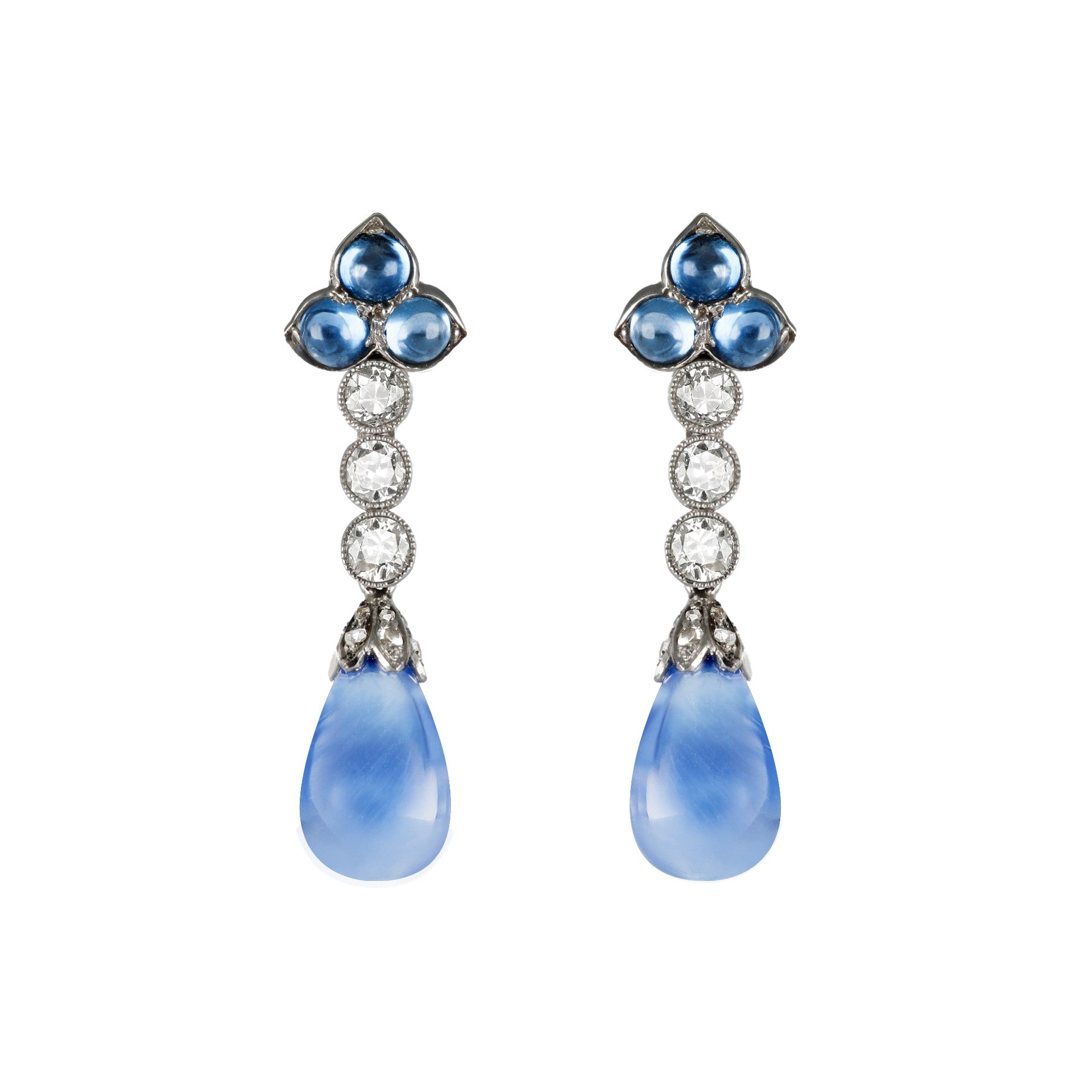 Edwardian Platinum Sapphire & Diamond Earrings front