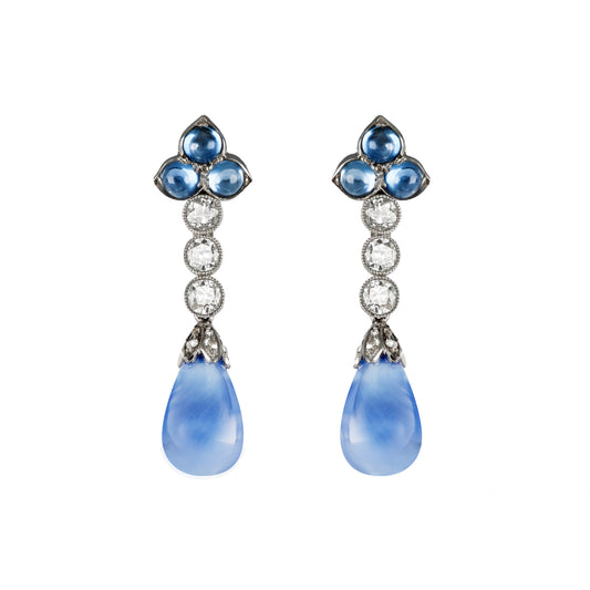 Edwardian Platinum Sapphire & Diamond Earrings front