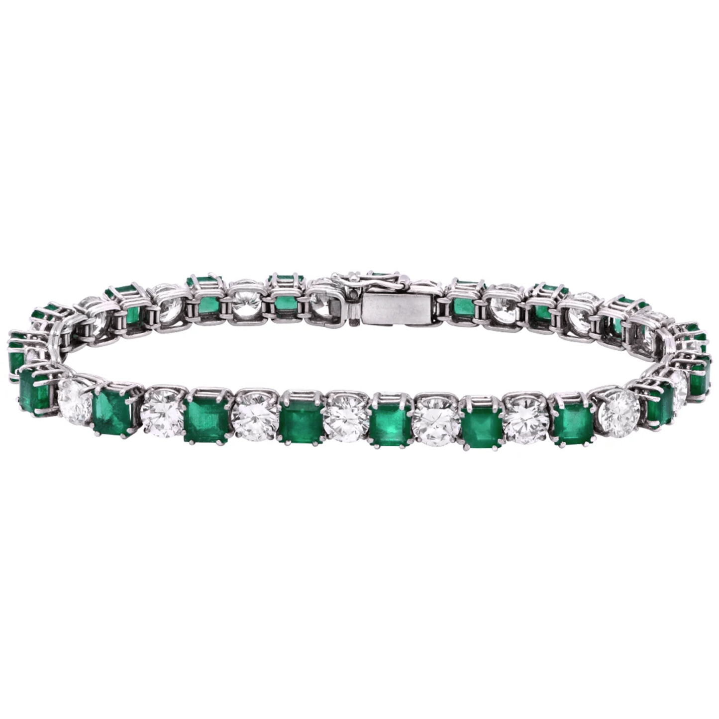 Contemporary Platinum Emerald & Diamond Bracelet front