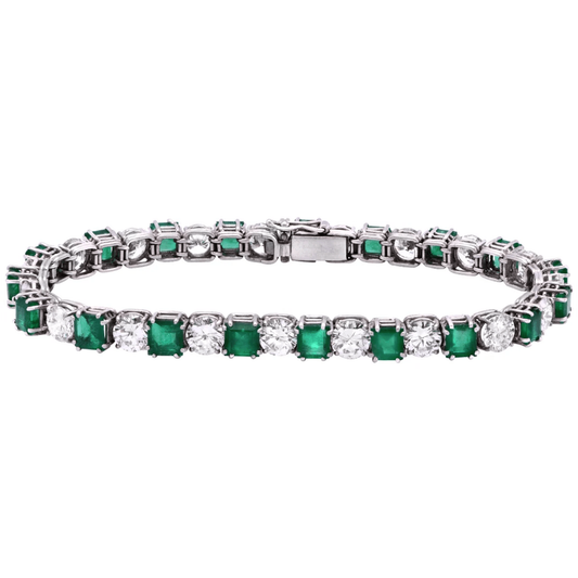Contemporary Platinum Emerald & Diamond Bracelet front