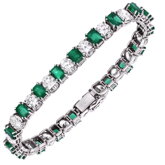 Contemporary Platinum Emerald & Diamond Bracelet front