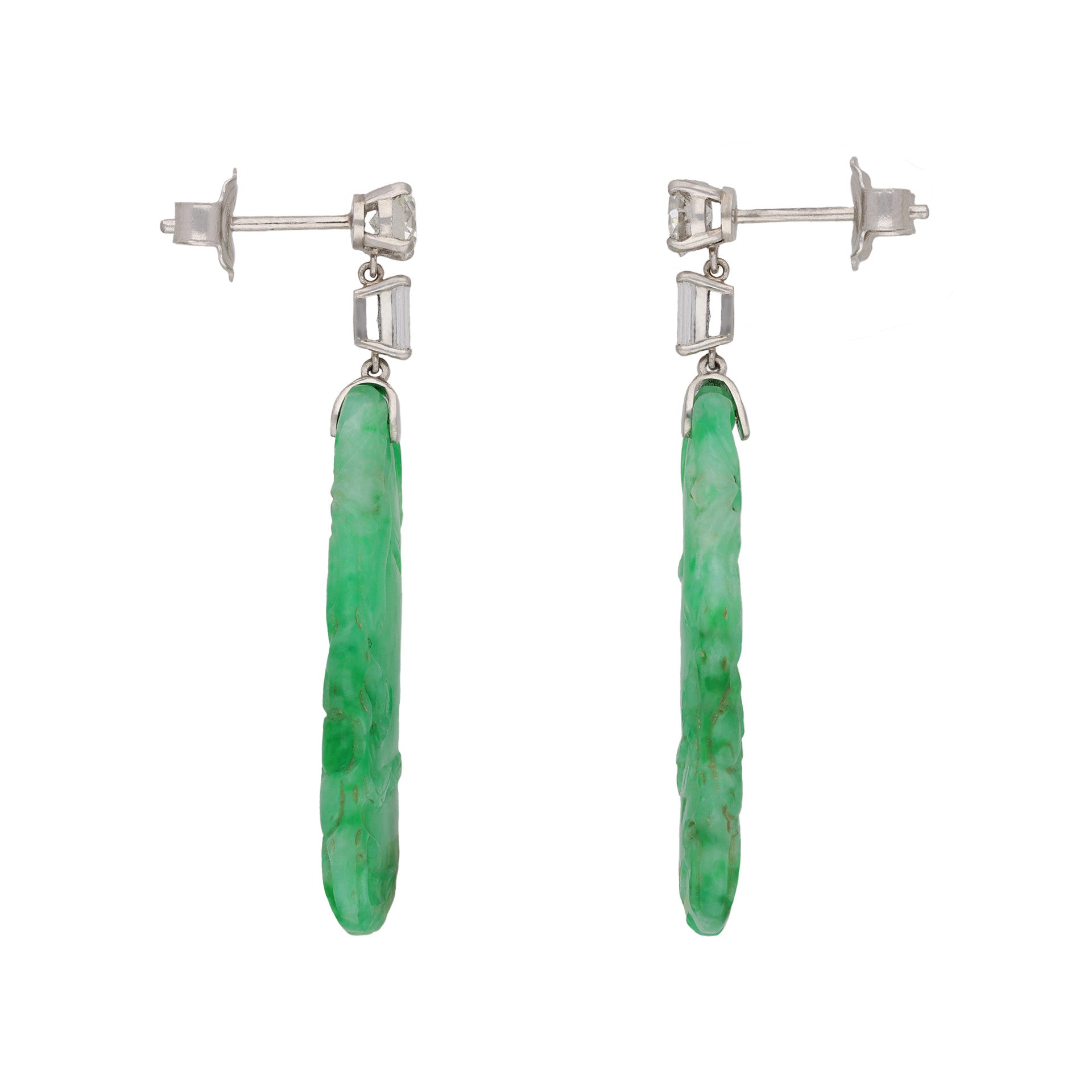 Art Deco Platinum Jade & Diamond Earrings side