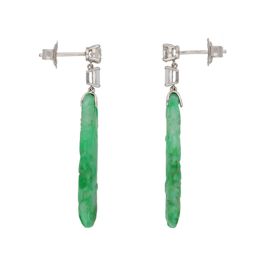 Art Deco Platinum Jade & Diamond Earrings side