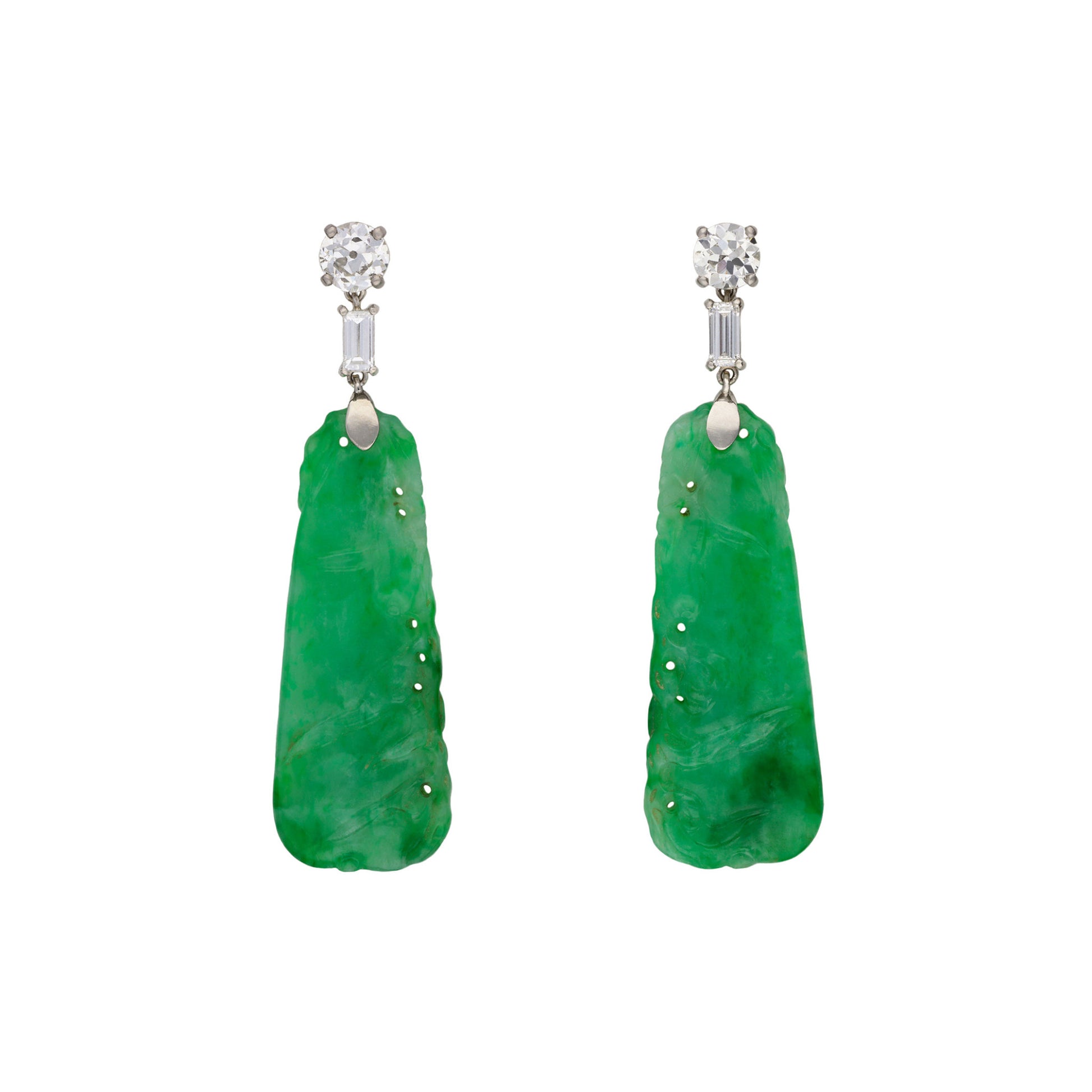 Art Deco Platinum Jade & Diamond Earrings front
