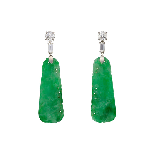 Art Deco Platinum Jade & Diamond Earrings front