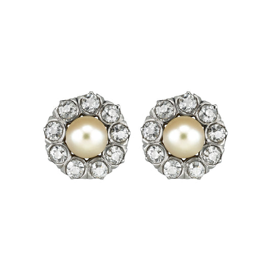 Edwardian Platinum & 18KT Yellow Gold Natural Pearl & Diamond Earrings front