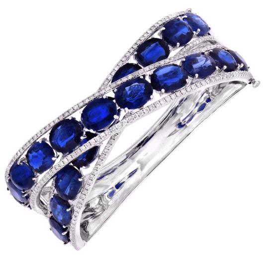 Contemporary 18KT White Gold Kyanite & Diamond Bracelet front