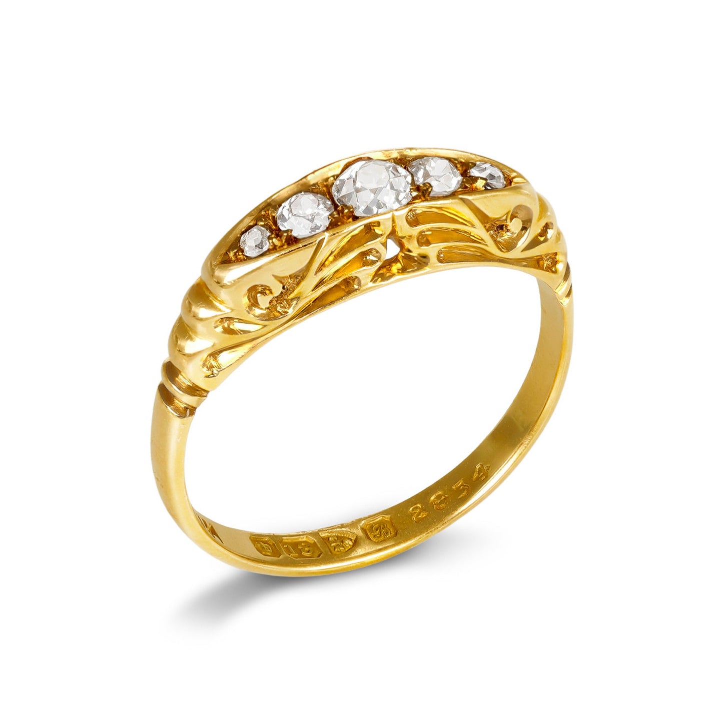 English Victorian 18KT Yellow Gold Diamond Ring profile