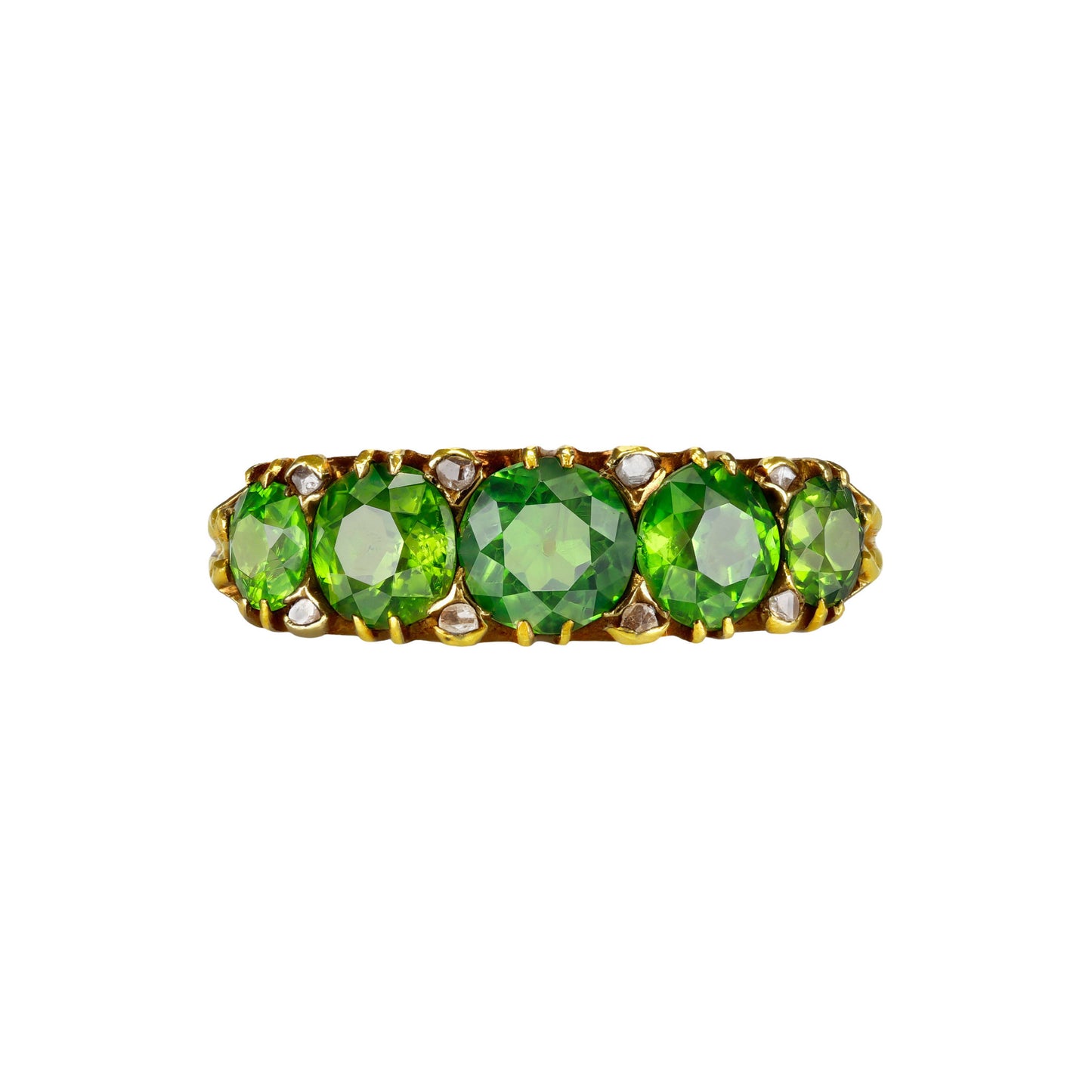 Victorian 18KT Yellow Gold Demantoid Garnet Diamond Ring front