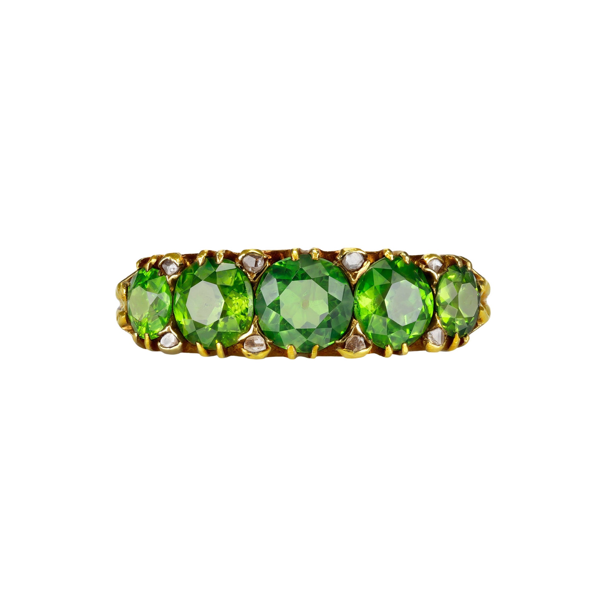Victorian 18KT Yellow Gold Demantoid Garnet Diamond Ring front