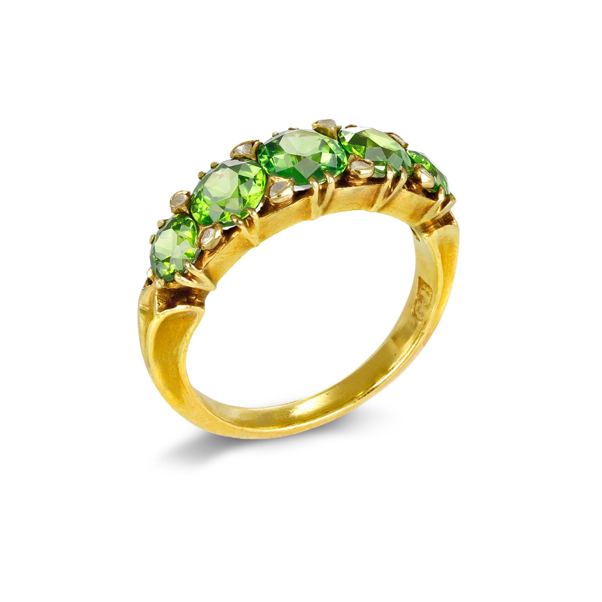 Victorian 18KT Yellow Gold Demantoid Garnet Diamond Ring profile