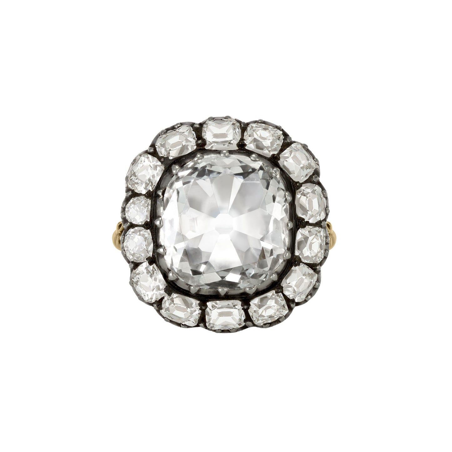 Victorian Silver & 18KT Yellow Gold Diamond Ring front