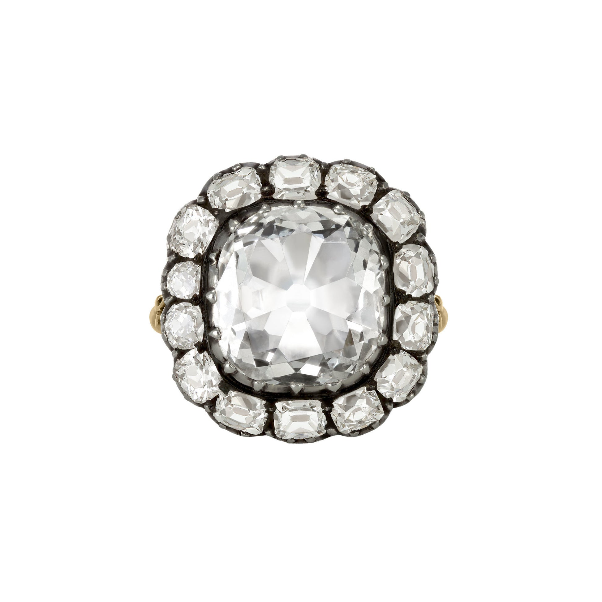 Victorian Silver & 18KT Yellow Gold Diamond Ring front