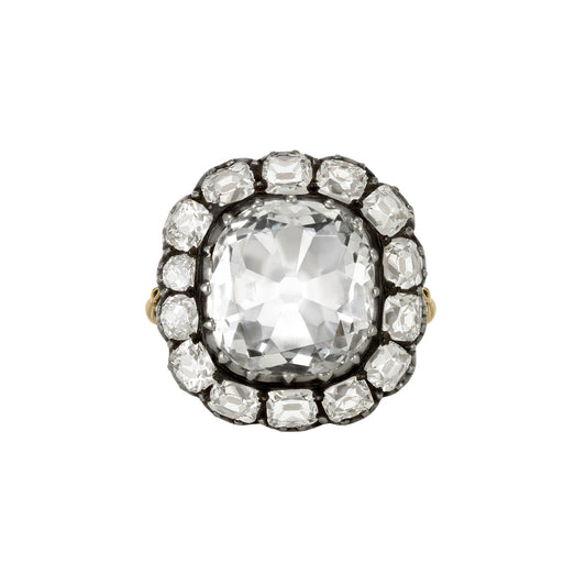Victorian Silver & 18KT Yellow Gold Diamond Ring front