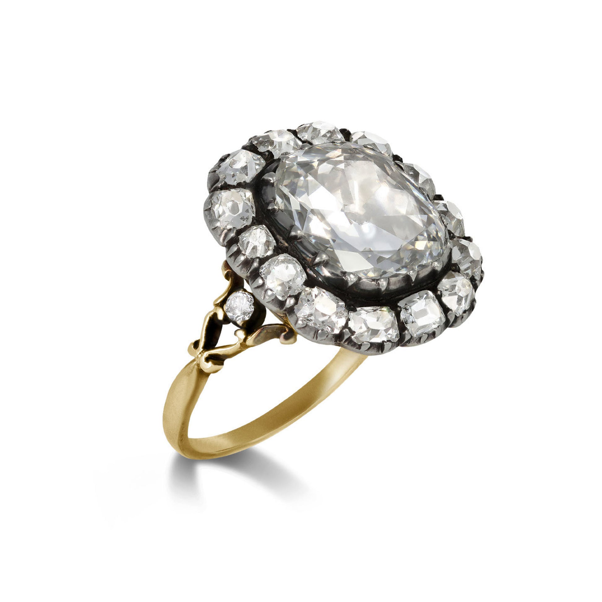 Victorian Silver & 18KT Yellow Gold Diamond Ring side