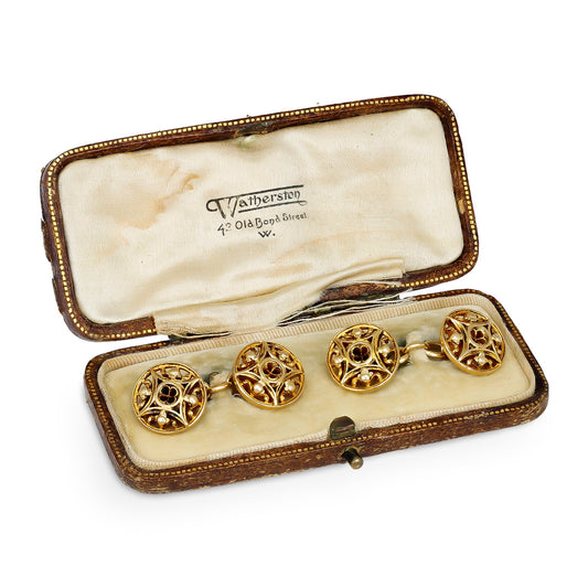 Wiese French Art Nouveau 18KT Yellow Gold Cufflinks in box