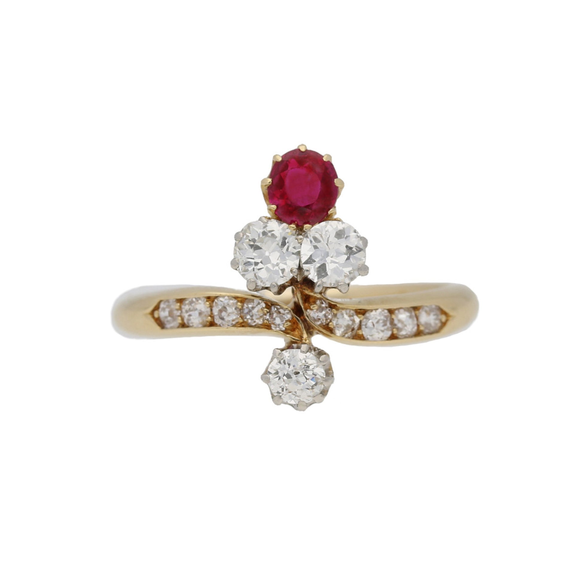 Austrian Edwardian 18KT Yellow Gold Ruby & Diamond Ring front